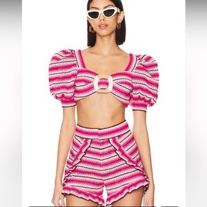 Para o striped crochet set in pink comes with top and shorts